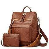 SIVENKE PU Leder Rucksack Damen Mehrzweck Tagesrucksack Schultertasche mit Geldbörse Set