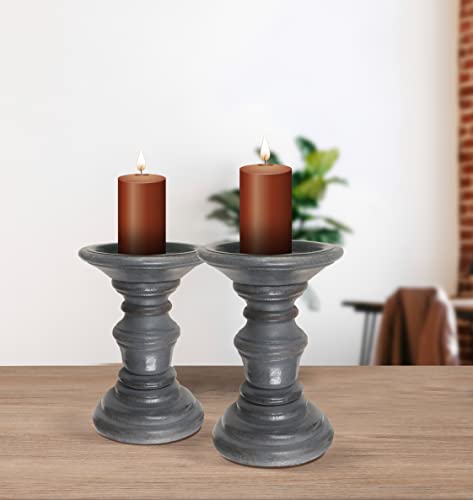 Light & Pro Hand Crafted Wooden Pillar Candle Holders, Ideal For Led And Pillar Candles, Gifts For Wedding, Party, Home, Spa, Reiki, Aromatherapy, Votive Candle Gardens - 6 Inch Set Of 2 - Dark Grey #TOP2