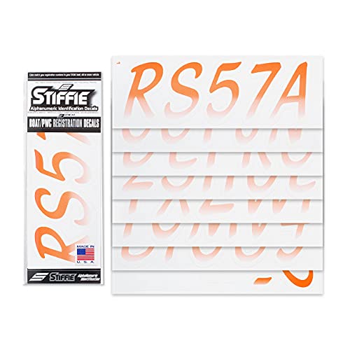 Image of STIFFIE Whipline Orange /White 3 inch Boat & PWC Registration Decals • Numbers Letters Stickers
