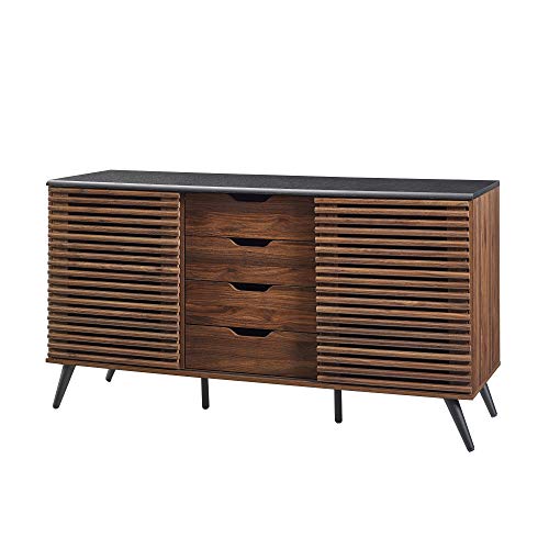 image for Walker Edison Modern 4 Drawer Sliding Door Cabinet Buffet Entryway Ser