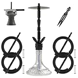 NOBLE HOOKAH 62.6cm Shisha Set 4 Anschlüsse mit Shisha Kopf Groß Shisha aus Aluminiumrohr mit Alu Molassefänger,Ausgestattet mit 4 Silikonschläuchen und Griff