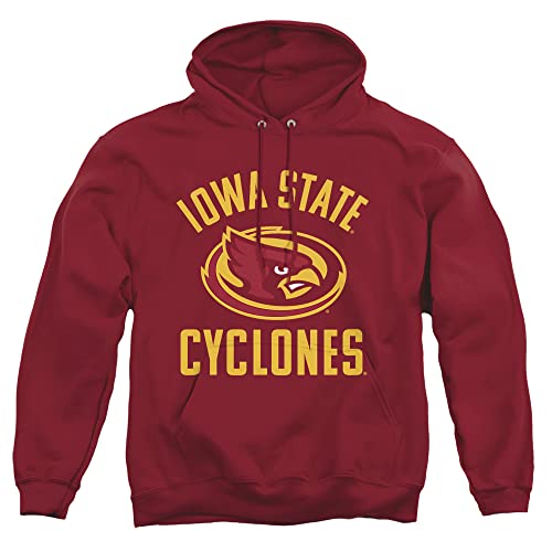 Iowa State University Official Distressed Primary Logo Unisex Adult Pull-Over Hoodie,Garnet, Large