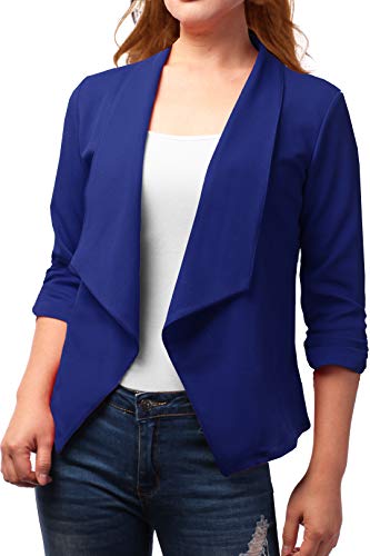 Fashionolic Women's 3/4 Sleeve Blazer Open Front Cardigan Jacket Casual Work Office Blazer (Made In Usa) (Clbc001) Royal 1X #TOP6