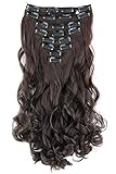 PRETTYSHOP XXL 35cm 8 Teile Set CLIP IN EXTENSIONS Haarverlängerung Haarteil Voluminös Gewellt Schokobraun CES103-1