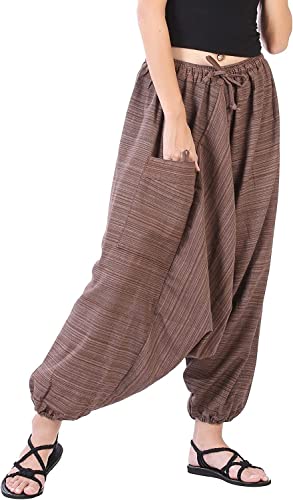 Image of Whitewhale Mens Women Cotton Stripe Aladdin Loose Baggy Boho Hippie Harem Pants