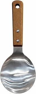MallArt® Paslanmaz Çelik Pilav Servis Kaşığı Ahşap Saplı | Büyük Servis Kaşığı | Pirinç Bulgur Makarna Sunum Kaşığı | 22,2 cm