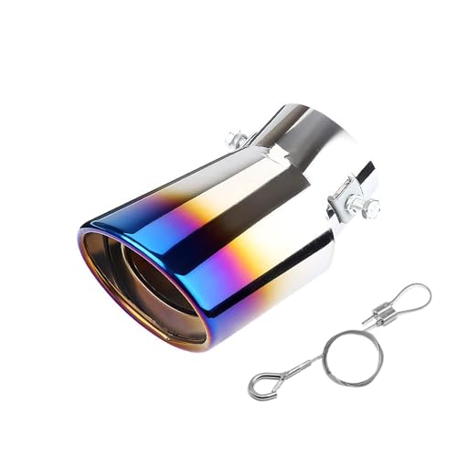 srasakan 車用 マフラーカッター 下向き式 口径2.5インチ 落下防止ワイヤー付き エキゾーストチップ ステンレス製 斜めカット 排気管 マフラー パイプ テールパイプ 外装 パーツ カスタム 大型車 軽自動車 取付直径38-53mmに対応 ブルー