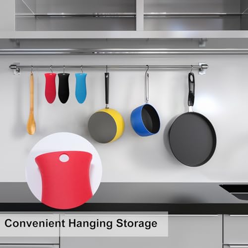 Wozoohyi Silicone Hot Handle Holders 3Pcs Rubber Pot Handle Sleeve,Heat Resistant Skillet Handle Cover for Metal Cookware Handles,Pans,Cast Iron Pot, Frying Pan(A-Red Black Blue)