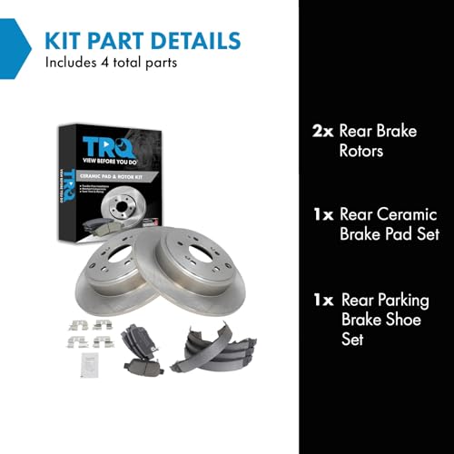 Image of TRQ Rear Brake Pad and Rotor Set Ceramic Parking Brake Shoe Compatible with 2006-2014 Honda Ridgeline