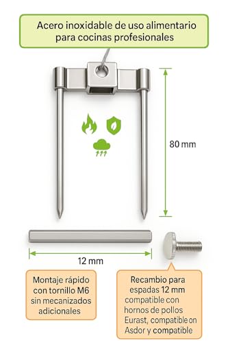 Pincho asador con tornillo para evitar deslices de pollos en espadas de 12mm de hostelería 4