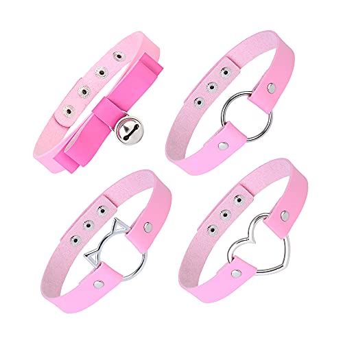 Udalyn Adjustable Leather Choker Collar Necklaces Heart Punk Goth Choker Egirl Cosplay Accessories Goth Accessories Black White Leather Charm Choker Collar For Women For Women