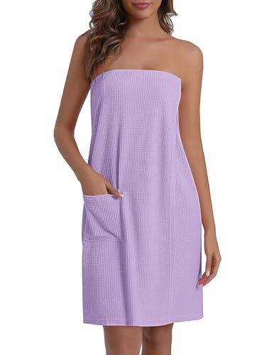 Image of Ekouaer Waffle Robes For Women Bath Wraps Lightweight Knee Length Soft Shower Robe with Pocket S-L