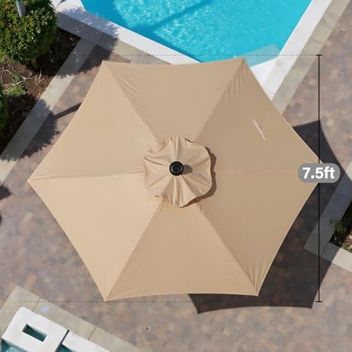 InfiniPower 7.5 FT Outdoor Patio Umbrella with 6 Ribs, Table Umbrellas with Push Button Tilt/Crank, UV Protection Waterproof for Garden Deck Backyard Pool, Tan - Thumbnail 2