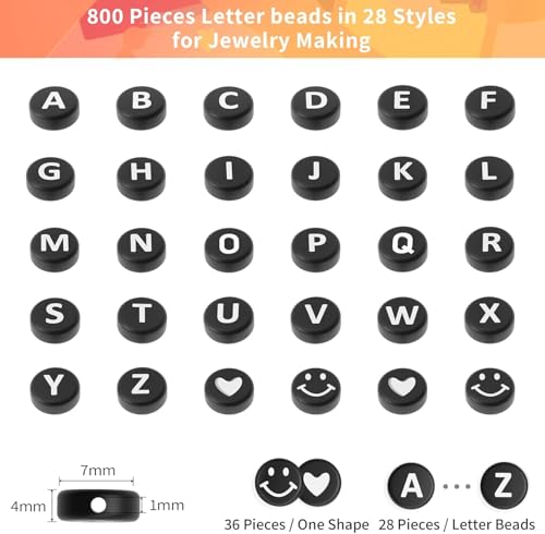Image of Hudux Clay Beads for Bracelet Making Kit, Heishi Bead for Jewelry Making, Friendship Bracelet Kit, Spacer Beads for Adult Necklace Earring DIY (Alphabet)