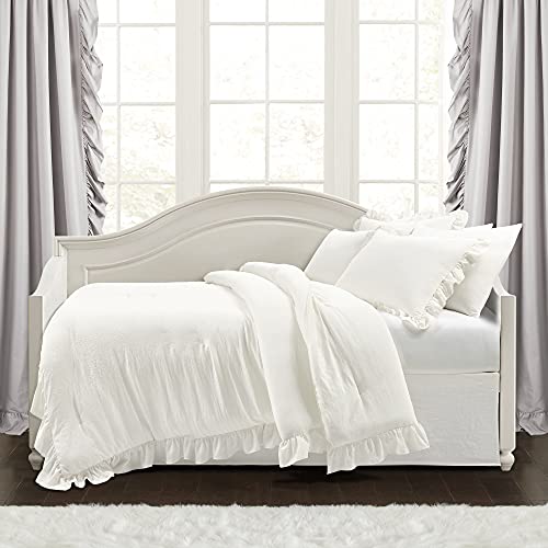 Image of Lush Decor Reyna Ruffle Daybed 6 Piece Set 68 inch W x 92 inch L, White - White Bedding Set - Daybed Comforter Set - Ruffled Bedding - Coquette Decor
