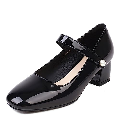 Naiyee Mary Jane Shoes Women Chunky Heel Ankle Strap Dress Shoes for Women Low Heels Close Rounded Toe Pumps