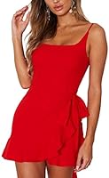 Relipop Women's Dress Spaghetti Strap Waist Tie Knot Wrap Front Ruffle Hem Short Dress