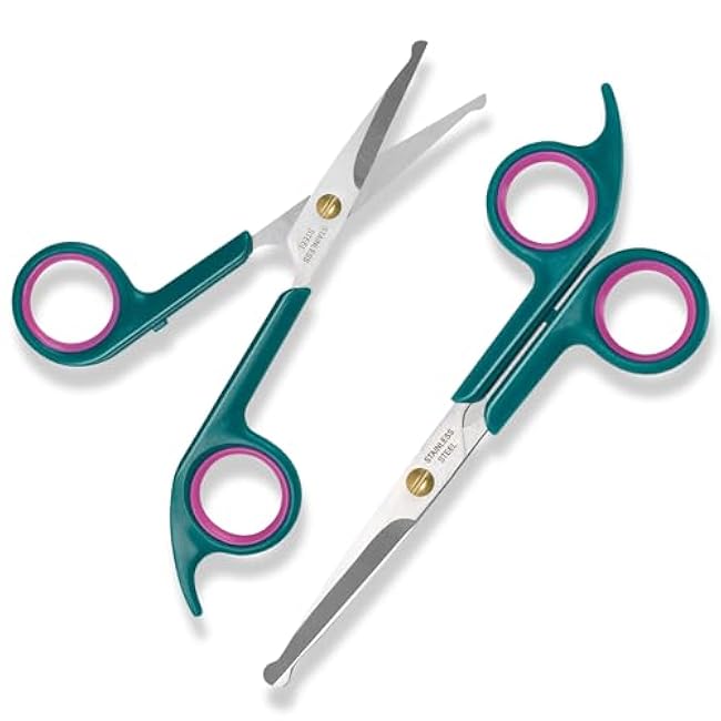 Professional Dog and Cat Grooming Scissors, Pet Grooming Shears, Sharp Stainless Steel Blade With Round Tips - Safety Fur Trimming for Dogs, Cats (Set of 2)-7JQ7U9YD