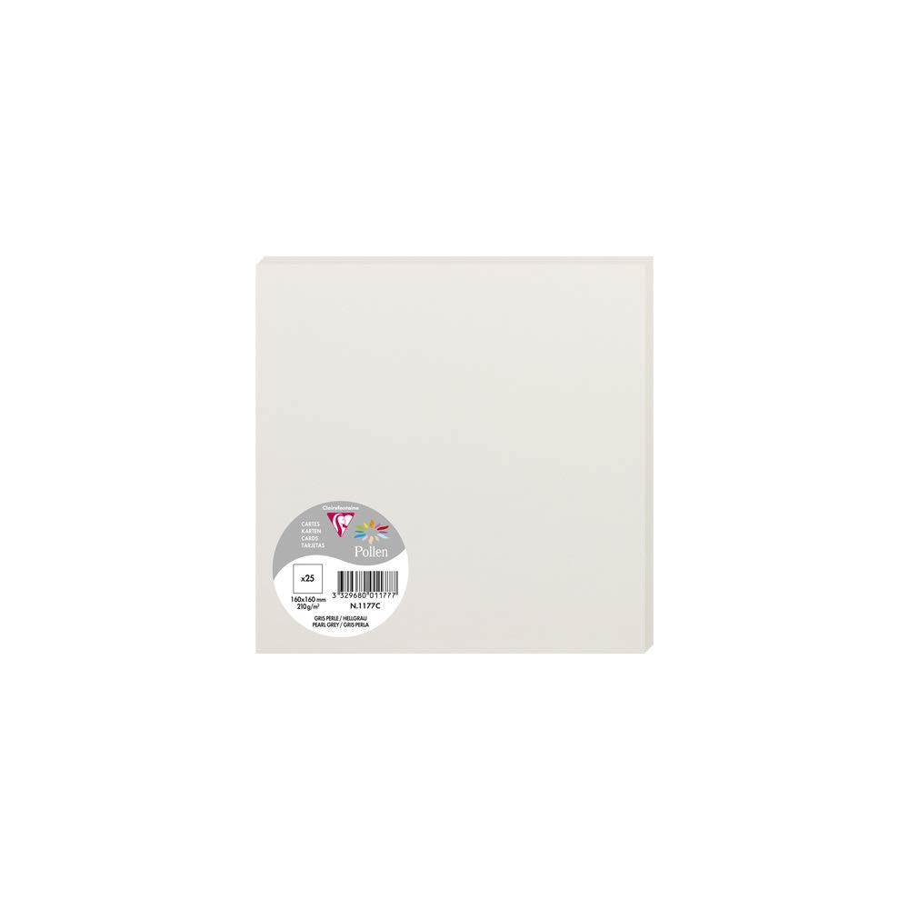 Clairefontaine 1177C Pack of 25 Plain Cards Square Format 16x16cm 210gsm Pearl Grey Invitation Correspondence, Cards Pollen Range, Smooth Premium Paper