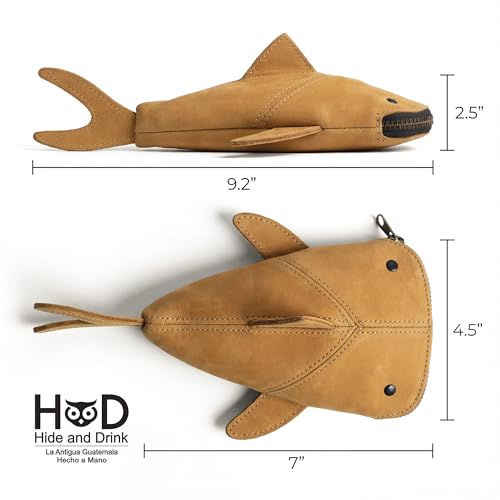 Image of Hide & Drink, Leather Pouch Pencil Bag, Coin Purse, Scissors Case, Shark Cable Holder, Phone Case, Wallet, Makeup, Stuffed Animal, Handmade (Old Tobacco)