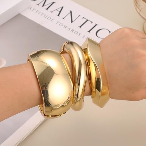 SONNYX 3-4Pcs Chunky Gold Bangle Bracelets for Women Trendy Chunky Cuff Gold Bracelet Stack Bangles Jewelry Daily Wear Set Gifts2