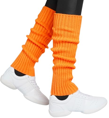 Hatstar Sexy Damen Beinstulpen | Neon Strümpfe Strick-Stulpen | Mädchen Beinwärmer | Accessoire für 80er Jahre 80s Motto Partys Fasching Karneval | für Tanzen Aerobic Kostüm (Neon Orange)