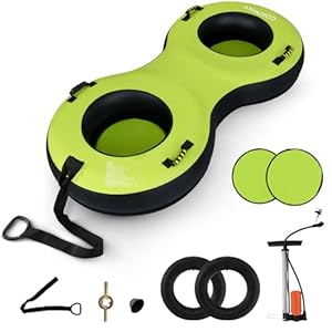 COSTWAY Aufblasbarer Schneereifen für 2 Personen, 200 cm Snowtube mit Schleppleine, aufblasbarer Schlitten mit Griffen und Handpumpe, Rodelreifen für Kinder und Erwachsene