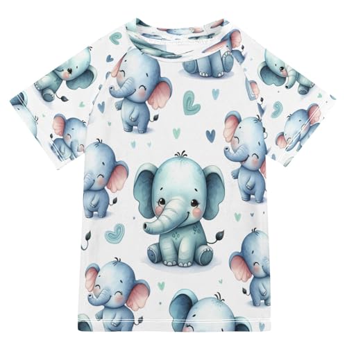 Boys Sun Shirts UV Protection Short Sleeve Rash Guard Swim Shirt Elephant Water Shirt Rashguard 7-8T,4