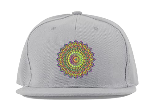 Casquette de baseball visière plate en coton gris motif mandala style psychédélique unisexe