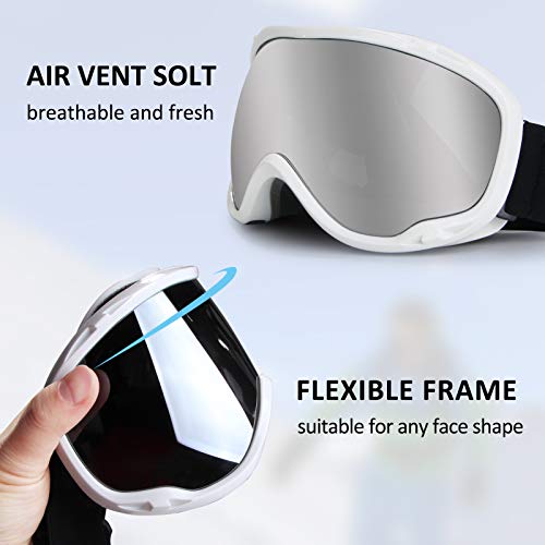 Ski Goggles Snowboard Goggles Over Glasses Otg Goggles 100% Uv Protection Snowmobile Goggles Anti Fog Winter Snow Sports Goggles Dual Layers Lens Snow Goggles For Men, Women & Youth, Silver Lens #TOP3