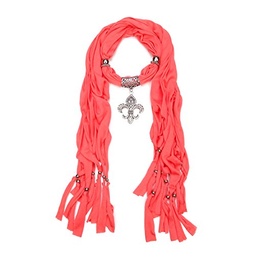 Elegant Charm Pendant Jewelry Necklace Scarf w/Fleur de lis Medallion-11 Colors