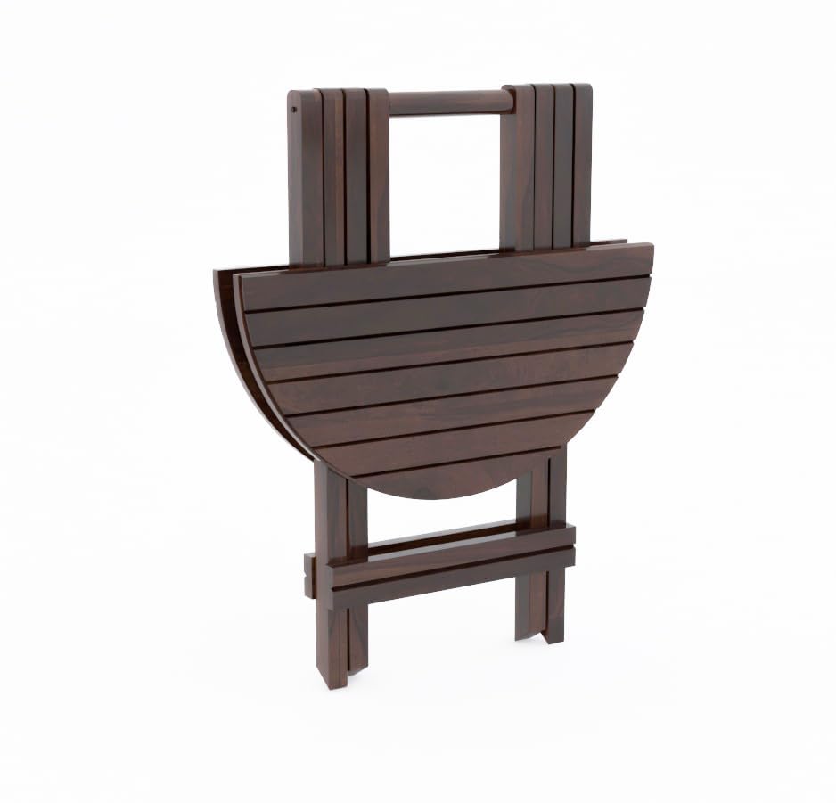 Image of Solid Wood Patio Coffee Table for Living Room | Round Folding Tea Table for Home, Patio & Outdoor | Portable End Table for Picnic, Balcony & Garden (Walnut Finish)