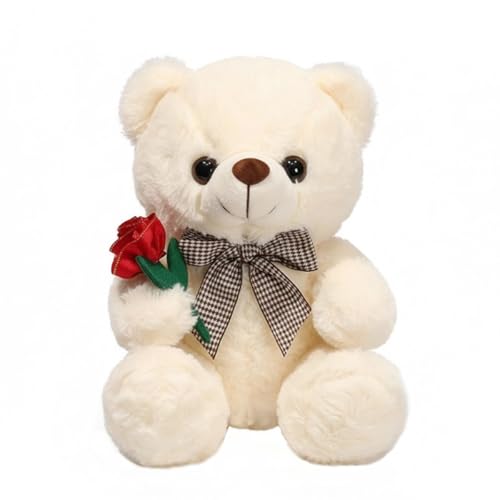 Cpoeof Ours en Peluche pour La Saint-Valentin, Peluche Ourson de 9,8 Pouces avec Rose, Petit Ourson Doux, Cadeau pour La Petite Amie Ou Le Petit Ami(White)
