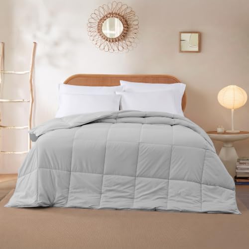 Image of Modern Threads Comforter Duvet Insert, Reversible Quilted Down Alternative Comforter with Corner Tabs, All Season Bedding, King, Light Gray