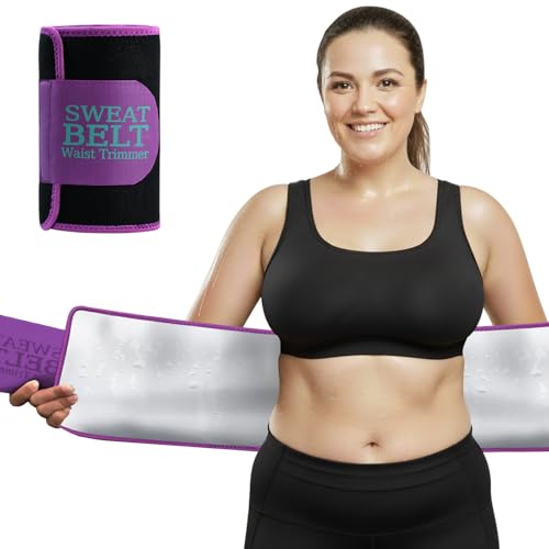 MORECOO Waist Trainer for Women Lower Belly Fat, Waist Sweat Band for Women, Belly Band Sweat Belt, Body Shaper, Stomach Wrap Purple-silver