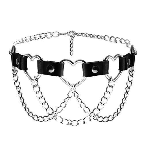 Manfnee Punk Goth Rock Halsband für Damen Herren Leder Spike Chain Choker Halskette verstellbar Schwarz Cover
