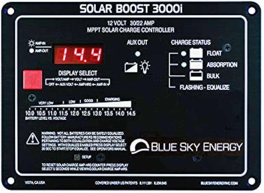 Blue Sky Energy SB3000i Solar Boost 30A MPPT Charge Controller with Display, Fully programmable for Lead-Acid or Lithium Batteries. Dual Battery ...