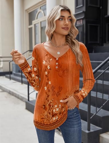 Zeagoo Shirts for Women 2025 Trendy Summer Fall Boho Blouses Long Sleeve Business Casual Work Tunic Tops Orange XXL3