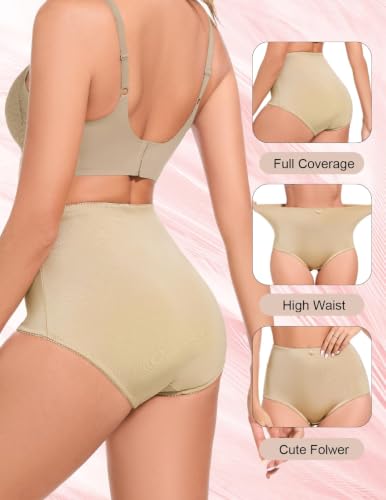 Image of 4Pack Women's High-Waist Light Tummy Control Girdle Panties Full Coverage Underwear Ladies Panties for Women