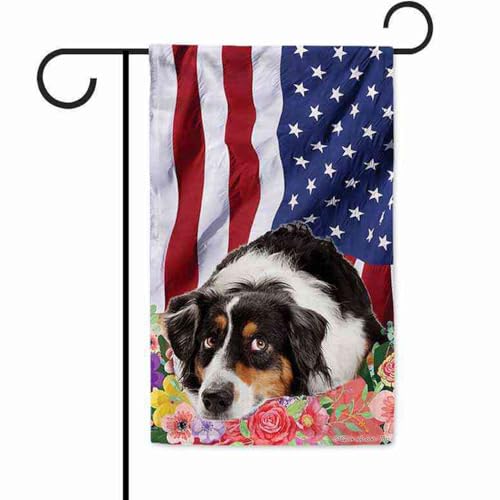 Ganshan Bi Aussie Shepherd Bandiera da giardino decorativa patriottica 4 luglio per esterni fiori colorati cane primavera estate decorazioni per la casa striscione 30 x 45 cm doppio lato