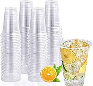 Sabco - 50pcs Plastic Cups with Lids - Clear Cup & Lid Ideal for Milkshake Frappe Juice Smoothie Cup Boba Cup Reusable Tea Coffee Drink Slush - Perfect for Takeaway & Restaurants. (16oz)