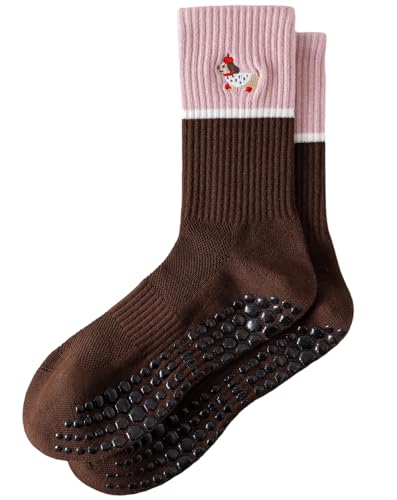 Image of Yawlsow Pilates Grip Socks for Women Yoga Grippy Socks Cute Barre Non Skid Athletic Crew Sticky Sock Workout Hospital