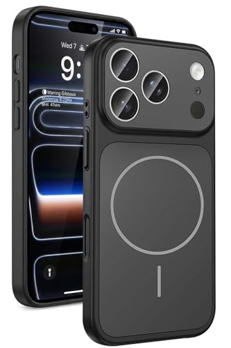 Image of DIZORO Magnetic Case for iPhone 17 Pro Case [Compatible with MagSafe][Built-in Camera Lens Protector] Slim Soft Silicone Bumper Shockproof Metallic Luster Back Cover Phone Case (Black)
