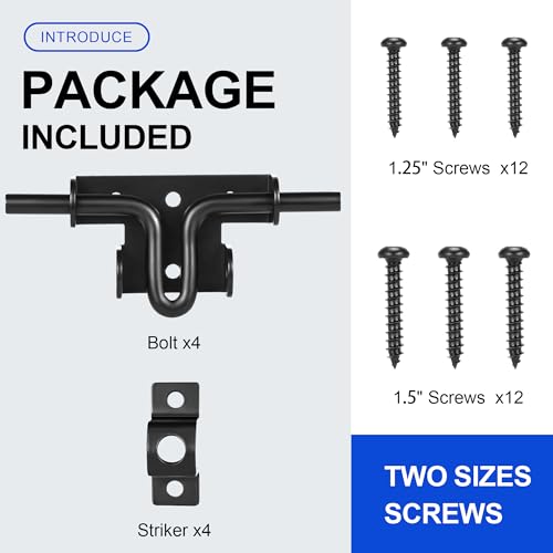 Image of Slide Bolt Gate Latch with Padlock Hole, Heavy Duty Fence Slide Latches Outdoor Doors for Wooden Fence, Shed Door, Vinyl Door-The 4-piece Set