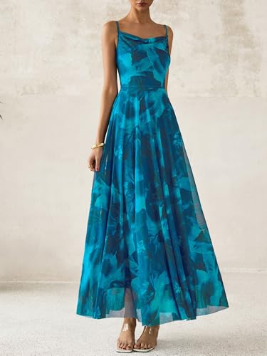 Image of BTFBM Women Summer Maxi Dresses Elegant Wedding Guest Dress | Cowl Neck,Spaghetti Strap,Mesh,Floral,A-Line,Flowy,Party,Cocktail,Homecoming,Graduation,Sundress,Prom,Beach Long Dresses