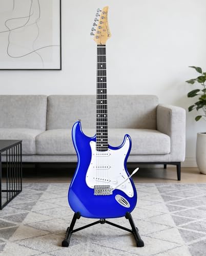 Image of Leo Jaymz Beginner Electric Guitar Complete Kit with Portable Amp, Padded Gig Bag & Full Accessories, Maple Neck SSS Pickups(Royal Blue)