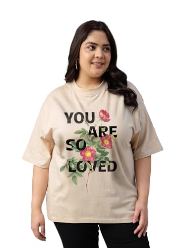 Image of JUNEBERRY 100% Pure Cotton Oversized Baggy Fit Cool Front Chest Graphic Printed Half Sleeve Plus Size T-Shirt for Women & Girls (Sizes: 2XL to 5XL)