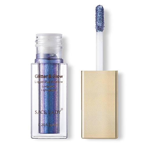 SACE LADY Glitter Liquid Eyeshadow Glow, Long-wearing Metallic Waterproof Sparkle Eyeshadow for Nudes Warm Natural Neutral Smoky Eye Makeup, 6ml/0.23Fl Oz,Blue Storm