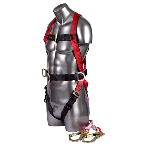 Image of KARAM Full Body Safety Harness (Class P) with Waist Belt for Fall Arrest & Work Positioning with Double Lanyard & Hook | Construction Harness & Fall Protection | PN17(PN206D)(PP)(000 131)(2.0M)