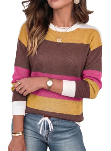 Image of Dokotoo Womens Sweaters Striped Fall Winter Outfits 2025 Crewneck Drawstring Color Block Fashion Clothing